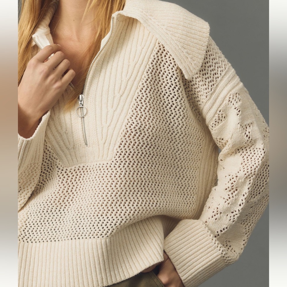 Anthropologie Daily Practice Varsity Number Knit Half Zip Pullover size XS